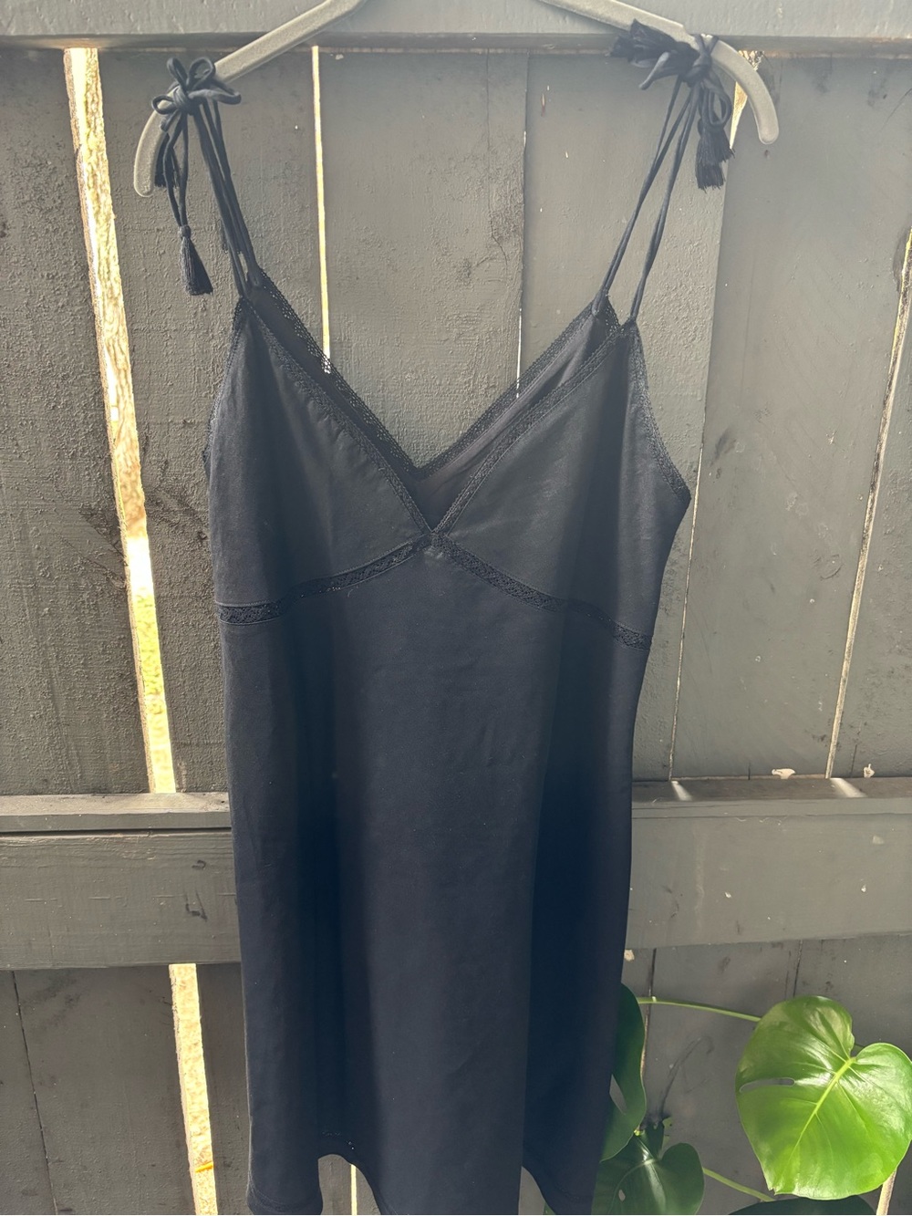 Theory Black Lace-Trim Slip Dress with Tie Straps
